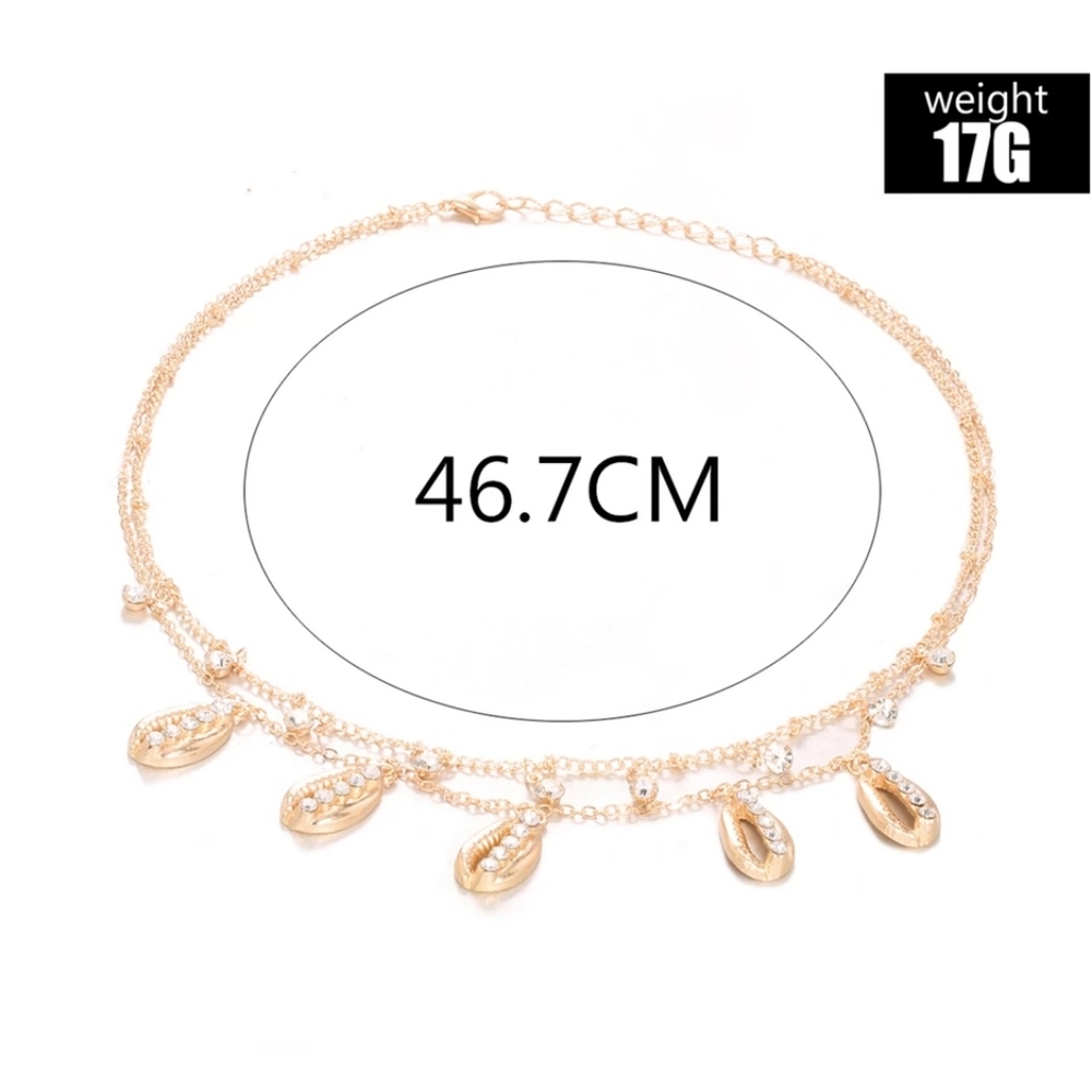 Rhinestone Conch Cowrie Shell Lariat Layer Necklace - Picture 5 of 5